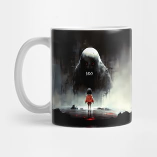 Halloween Boo: The Night the Giant Goblin with Red Eyes Said "Boo" on a Dark Background Mug